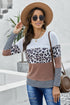 Stripes Leopard Splicing Colorblock Long Sleeve Top