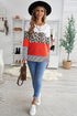 Stripes Leopard Splicing Colorblock Long Sleeve Top