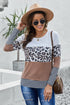 Stripes Leopard Splicing Colorblock Long Sleeve Top