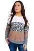 Stripes Leopard Splicing Colorblock Long Sleeve Top