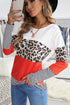 Stripes Leopard Splicing Colorblock Long Sleeve Top