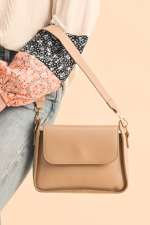 Structured Faux Leather Flap Square Shoulder Bag