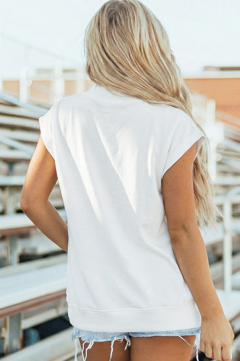 Structured Mock Neck Cap Sleeve Loose Top