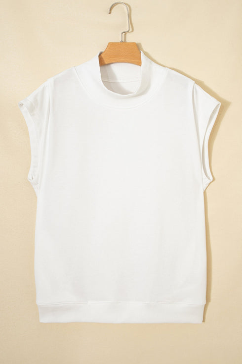 Structured Mock Neck Cap Sleeve Loose Top
