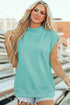 Structured Mock Neck Cap Sleeve Loose Top