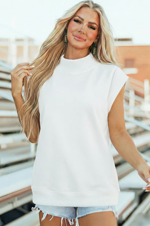 Structured Mock Neck Cap Sleeve Loose Top