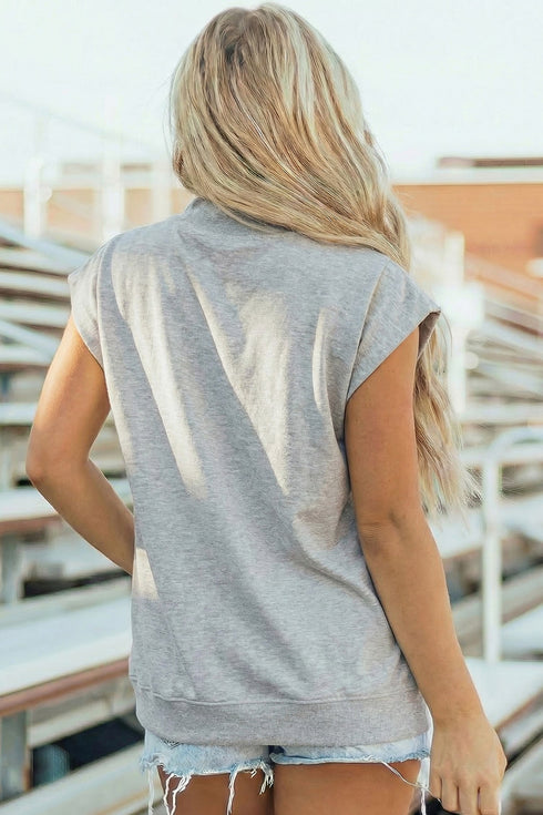 Structured Mock Neck Cap Sleeve Loose Top