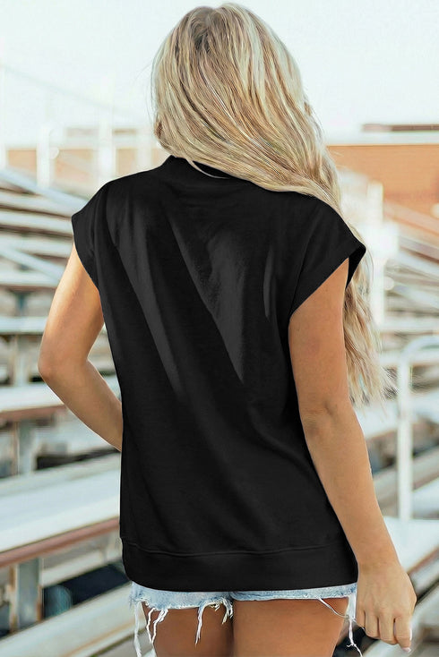 Structured Mock Neck Cap Sleeve Loose Top