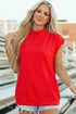 Structured Mock Neck Cap Sleeve Loose Top