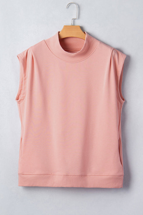 Structured Mock Neck Cap Sleeve Loose Top