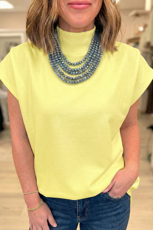 Structured Mock Neck Cap Sleeve Loose Top