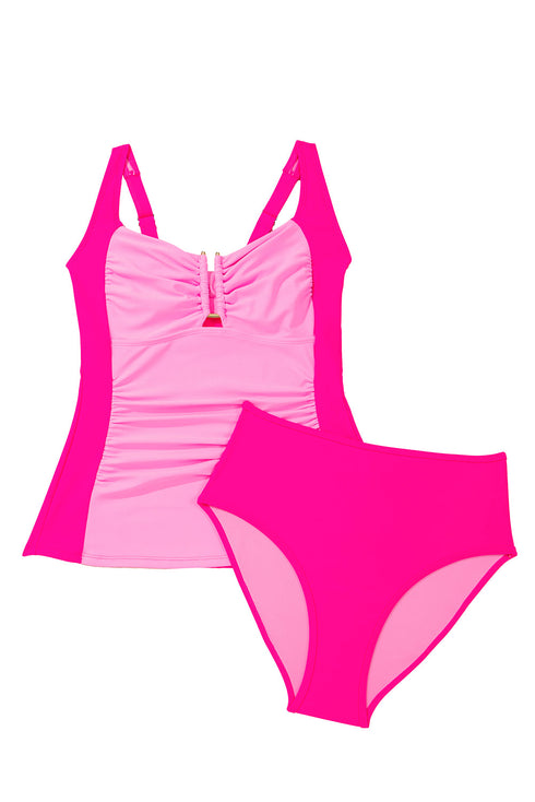 Structured Notch Neck Ruched Bust Tankini Top