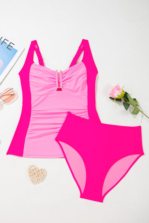 Structured Notch Neck Ruched Bust Tankini Top