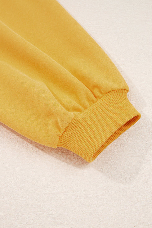 Structured Puff Sleeve Crew Neck Cotton Blend Sweatshirt