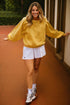 Structured Puff Sleeve Crew Neck Cotton Blend Sweatshirt