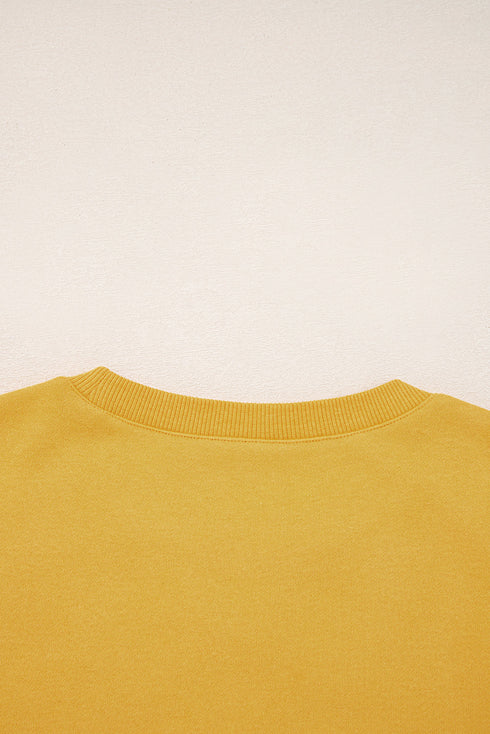 Structured Puff Sleeve Crew Neck Cotton Blend Sweatshirt