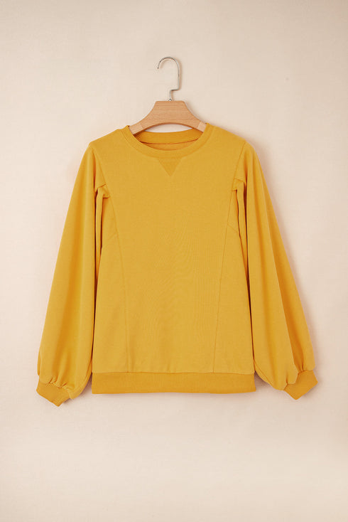 Structured Puff Sleeve Crew Neck Cotton Blend Sweatshirt