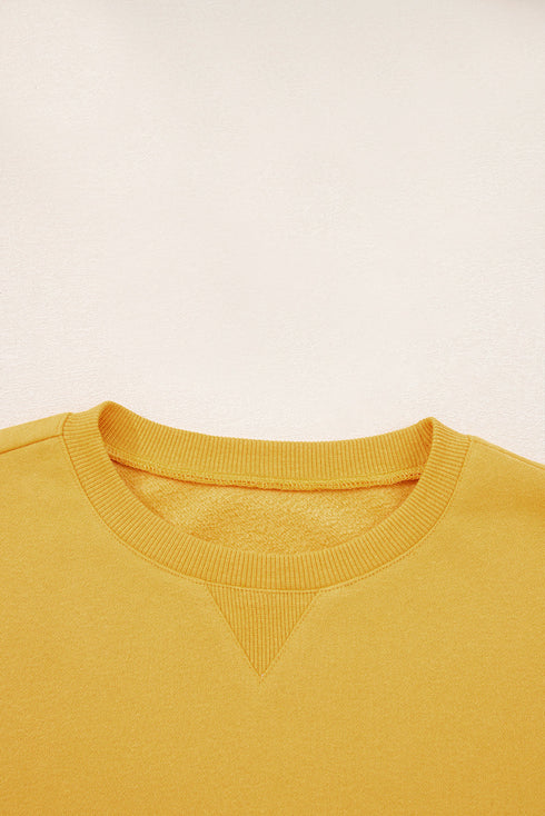 Structured Puff Sleeve Crew Neck Cotton Blend Sweatshirt