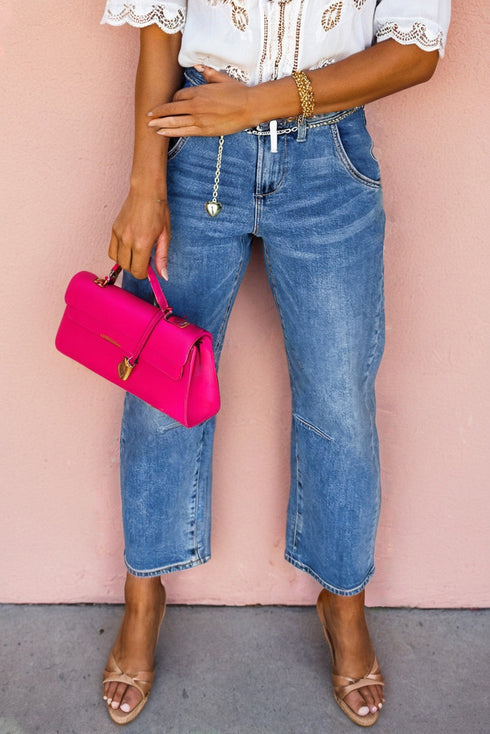 Structured Seam Detail Ankle Length Cropped Barrel Jeans