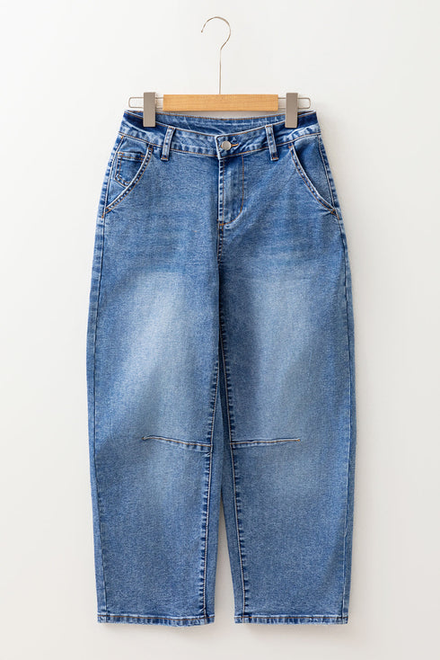 Structured Seam Detail Ankle Length Cropped Barrel Jeans