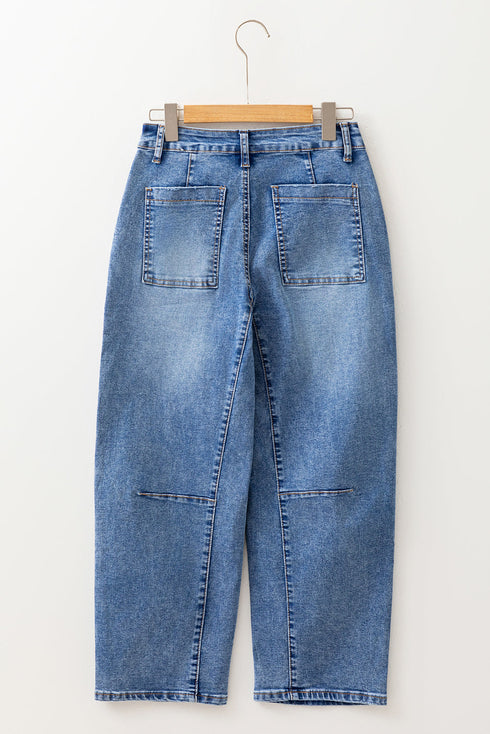 Structured Seam Detail Ankle Length Cropped Barrel Jeans