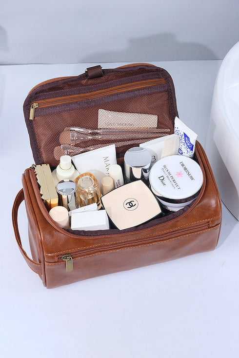Structured Smooth Texture Top Handle Cosmetic Organizer Bag