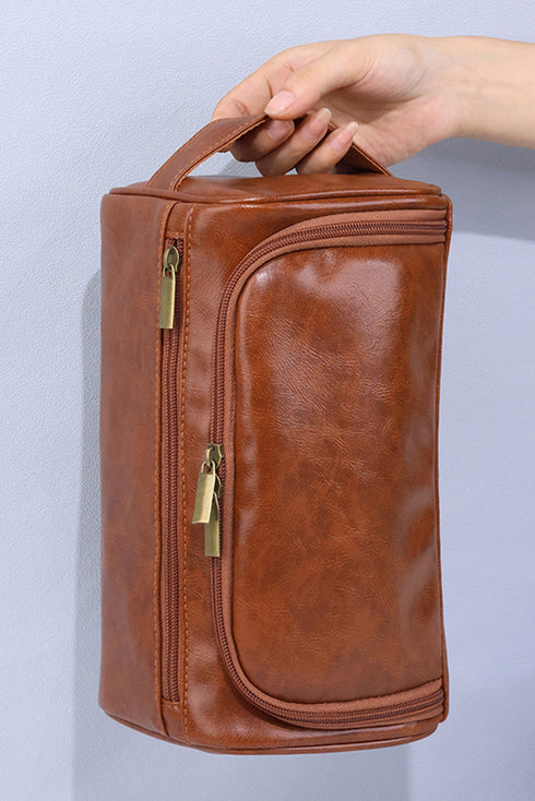 Structured Smooth Texture Top Handle Cosmetic Organizer Bag