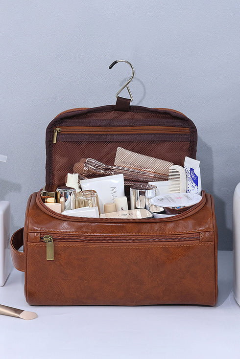Structured Smooth Texture Top Handle Cosmetic Organizer Bag