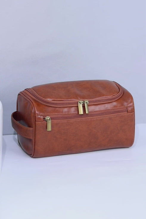 Structured Smooth Texture Top Handle Cosmetic Organizer Bag