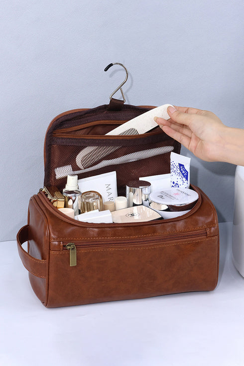 Structured Smooth Texture Top Handle Cosmetic Organizer Bag