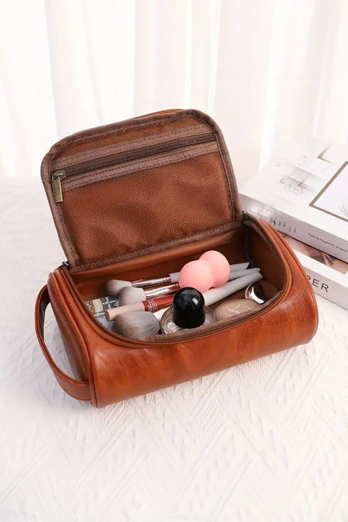 Structured Smooth Texture Top Handle Cosmetic Organizer Bag