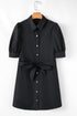 Structured Woven Puff Sleeve Button Front Shirt Dress