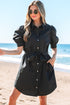 Structured Woven Puff Sleeve Button Front Shirt Dress