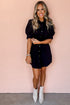 Structured Woven Puff Sleeve Button Front Shirt Dress