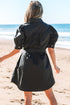 Structured Woven Puff Sleeve Button Front Shirt Dress