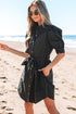 Structured Woven Puff Sleeve Button Front Shirt Dress