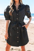Structured Woven Puff Sleeve Button Front Shirt Dress