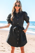 Structured Woven Puff Sleeve Button Front Shirt Dress