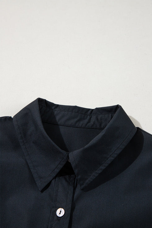 Structured Woven Puff Sleeve Button Front Shirt Dress