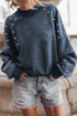 Studded Accent Vintage Finish Drop Shoulder Sweatshirt