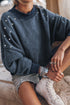 Studded Accent Vintage Finish Drop Shoulder Sweatshirt