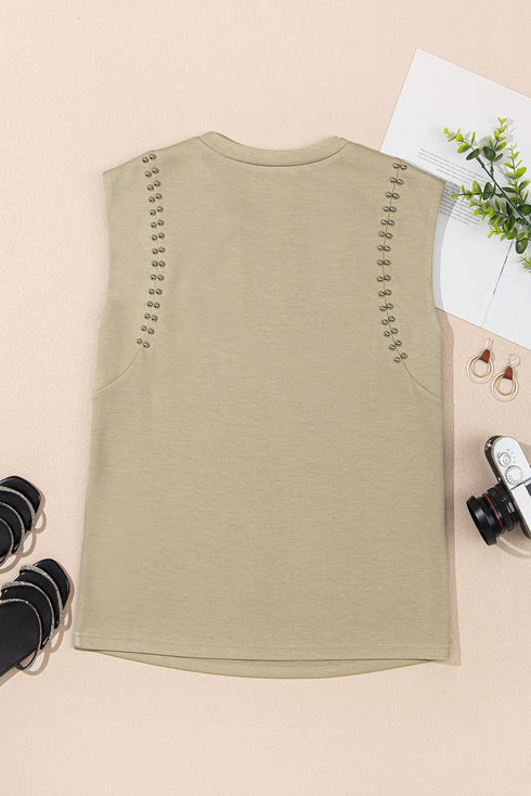 Studded Cap Sleeve Round Neck Soft Jersey Shirt