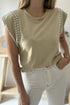 Studded Cap Sleeve Round Neck Soft Jersey Shirt