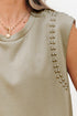 Studded Cap Sleeve Round Neck Soft Jersey Shirt
