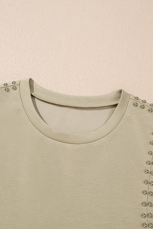 Studded Cap Sleeve Round Neck Soft Jersey Shirt