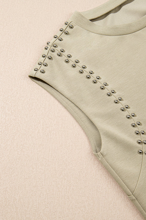 Studded Cap Sleeve Round Neck Soft Jersey Shirt