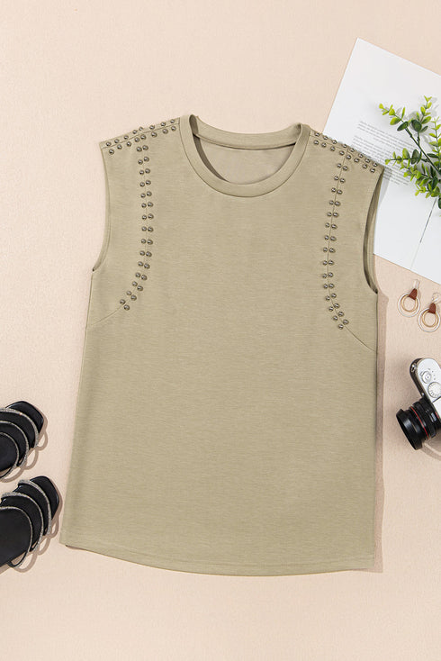 Studded Cap Sleeve Round Neck Soft Jersey Shirt