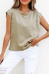 Studded Cap Sleeve Round Neck Soft Jersey Shirt