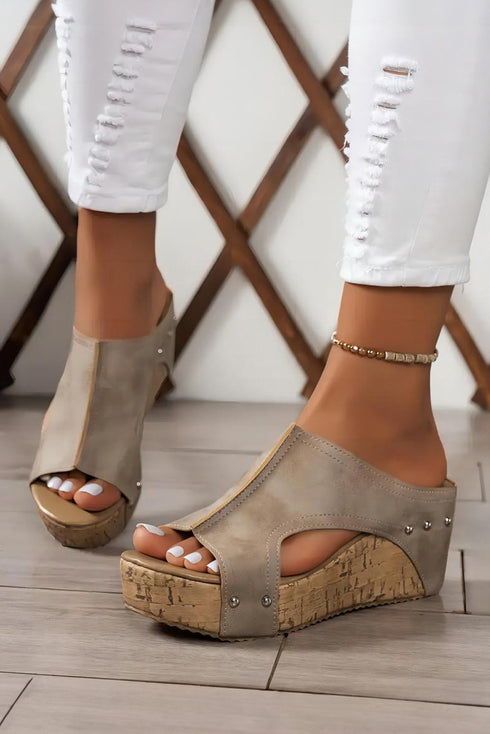Studded Cutout Faux Leather Wedge Slide