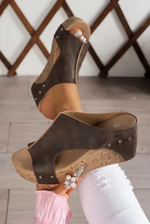 Studded Cutout Faux Leather Wedge Slide